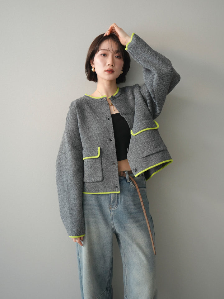 [SET]ポリエステル配色ニットカーディガン+ポリエステル配色ニットカーディガン(2set)