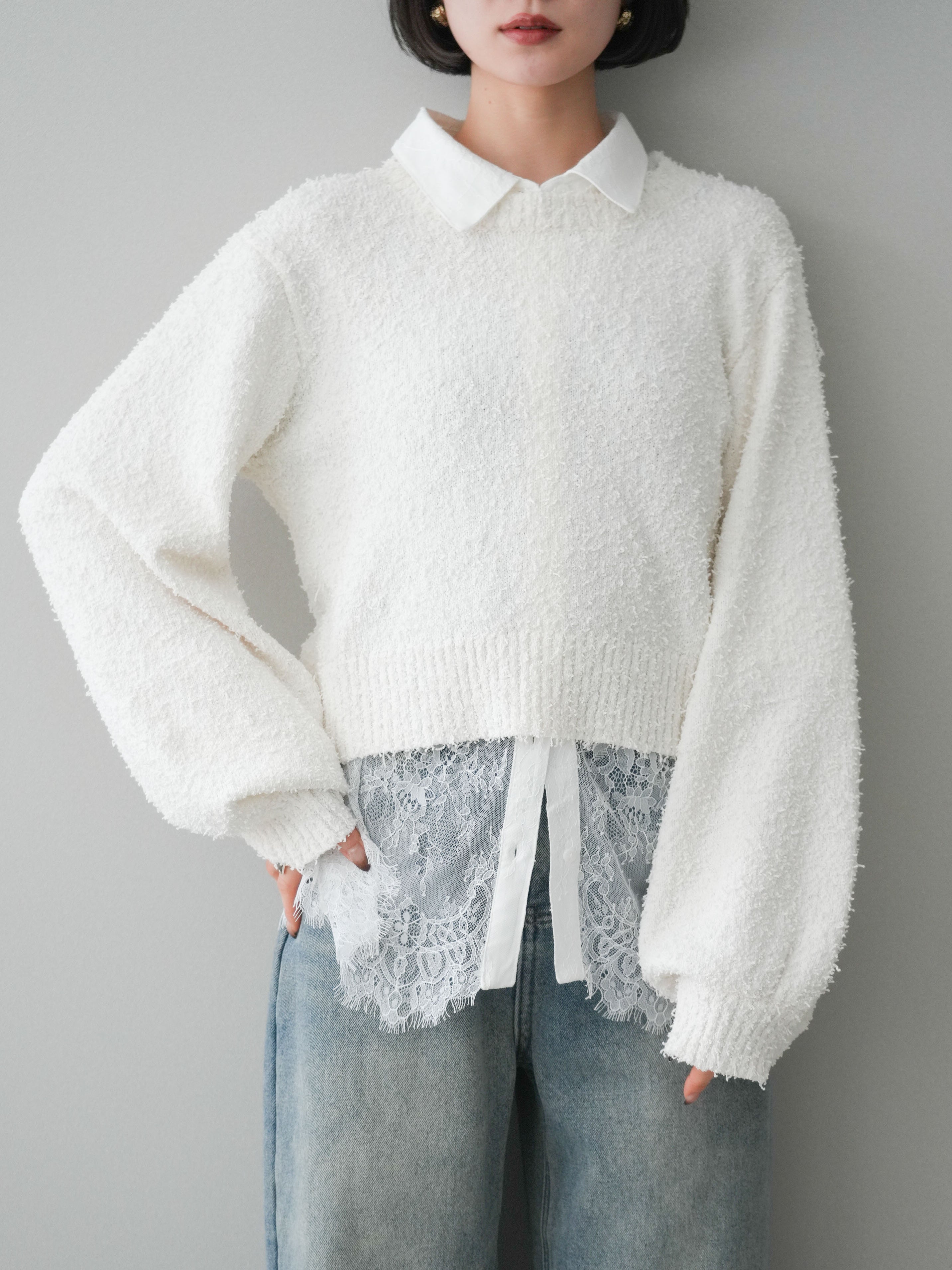 美品　LOHEN レイヤードスリーブニット　オフホワイト Joint knit ロングスリーブ(1 OFF WHITE): : メンズ｜CITY TOKYO