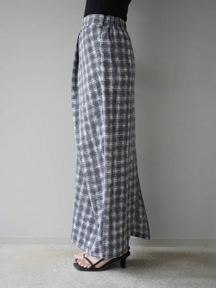 [予約]チェックプリントタックIラインスカート/グレー