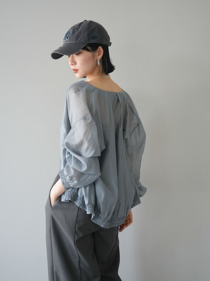 [SET]タックデザインシアーブルゾン+ヘザーツイルベルト付ベアサロペット(2set)