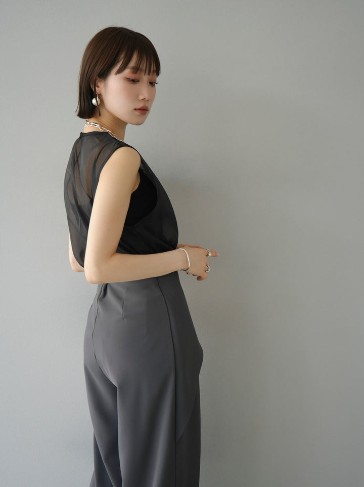 [SET] Organza sleeveless top + wrap wide pants (2set)