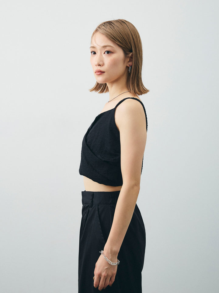 [予約]リネンライクカシュクールデザインビスチェ/ブラック