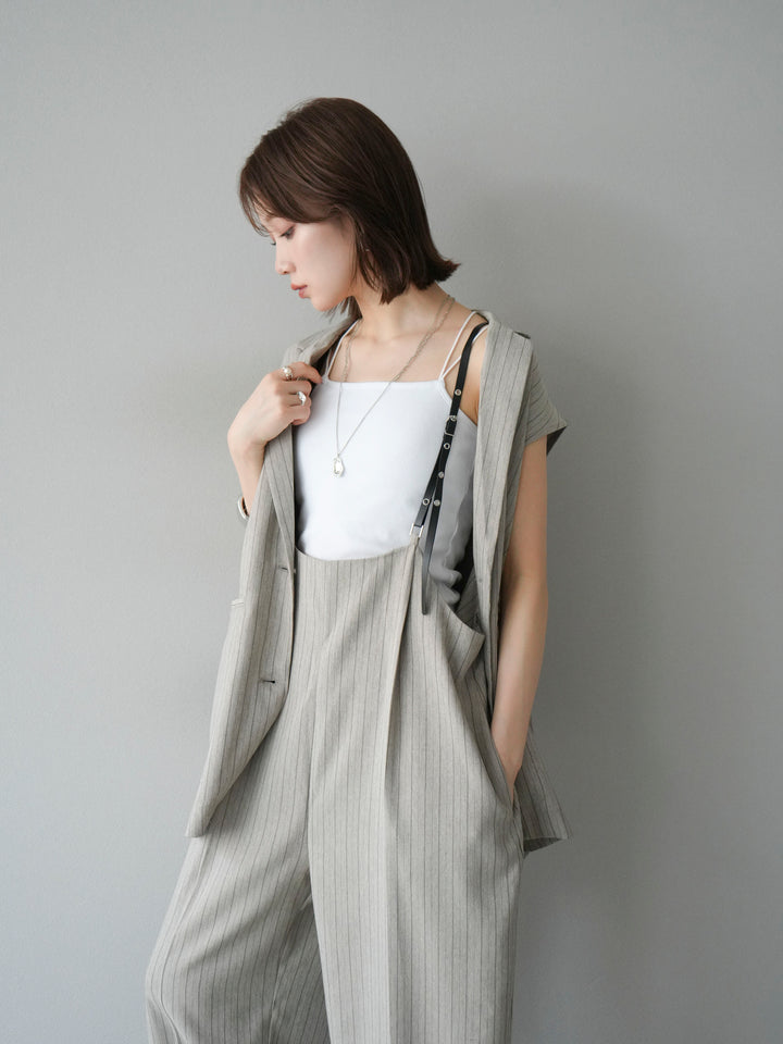 【着回しセット】[SET]ヘリンボーンストライプジレ+シアー切替ベロアトップス+ヘリンボーンストライプサロペット(3set)