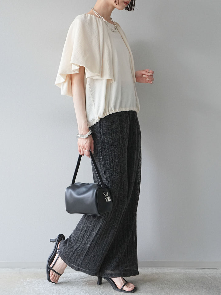 [予約]コットンラメメッシュイージーパンツ/グレー