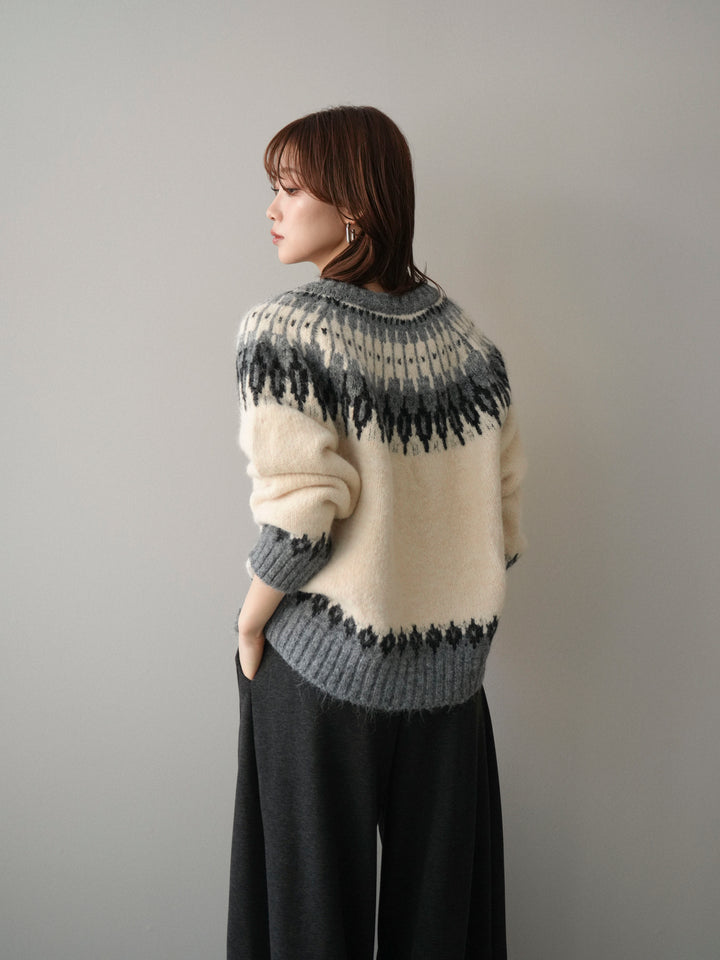 [予約]トグルボタン求心柄ニットカーディガン/gray