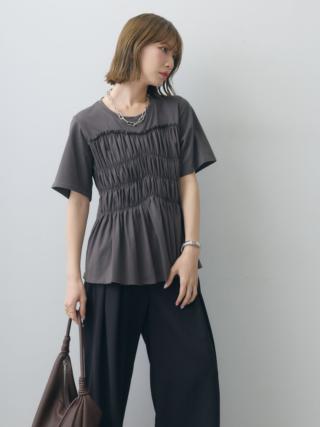 [SET]クールタッチシャーリングTEE+クレープデシンタックワイドパンツ(2set)