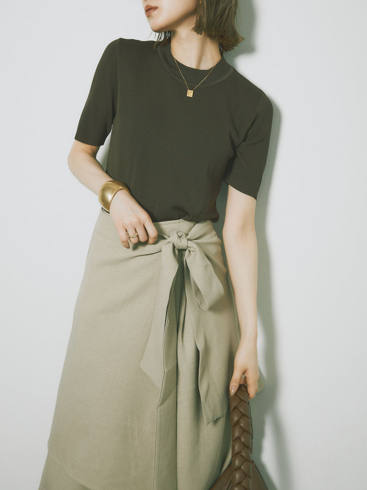 [預訂] 後開人造絲針織上衣/棕色