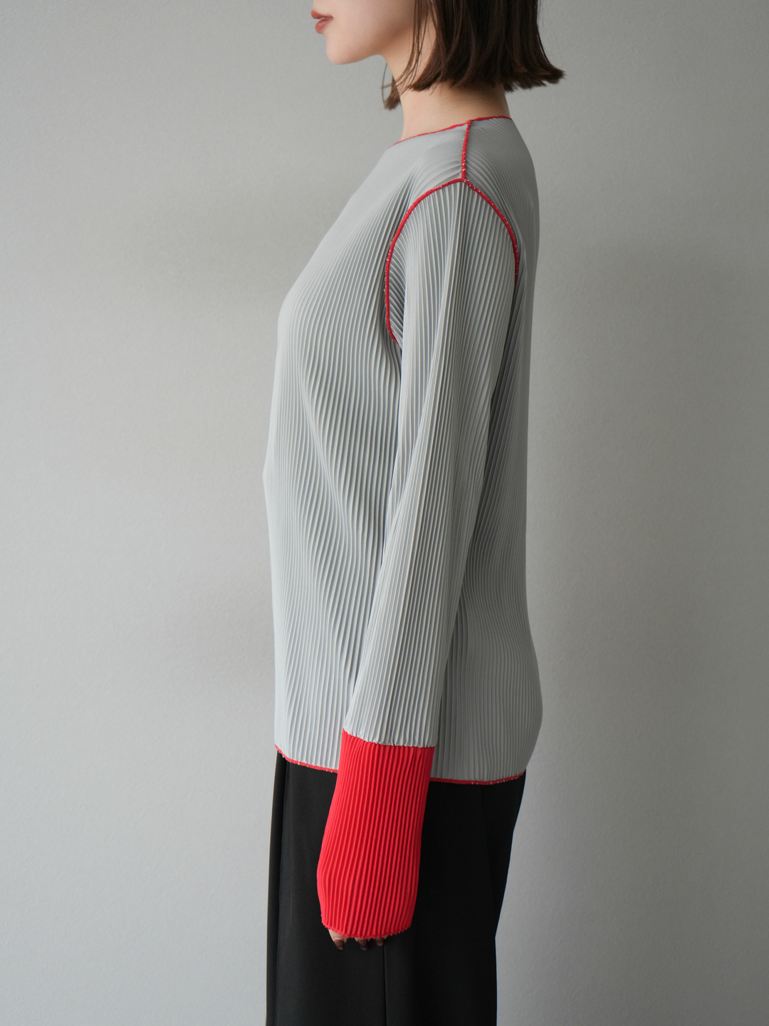 [予約]バイカラープリーツトップス/グレー