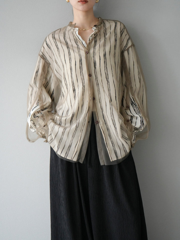 [予約]2WAYスリーブチュールシャツ/グレージュ