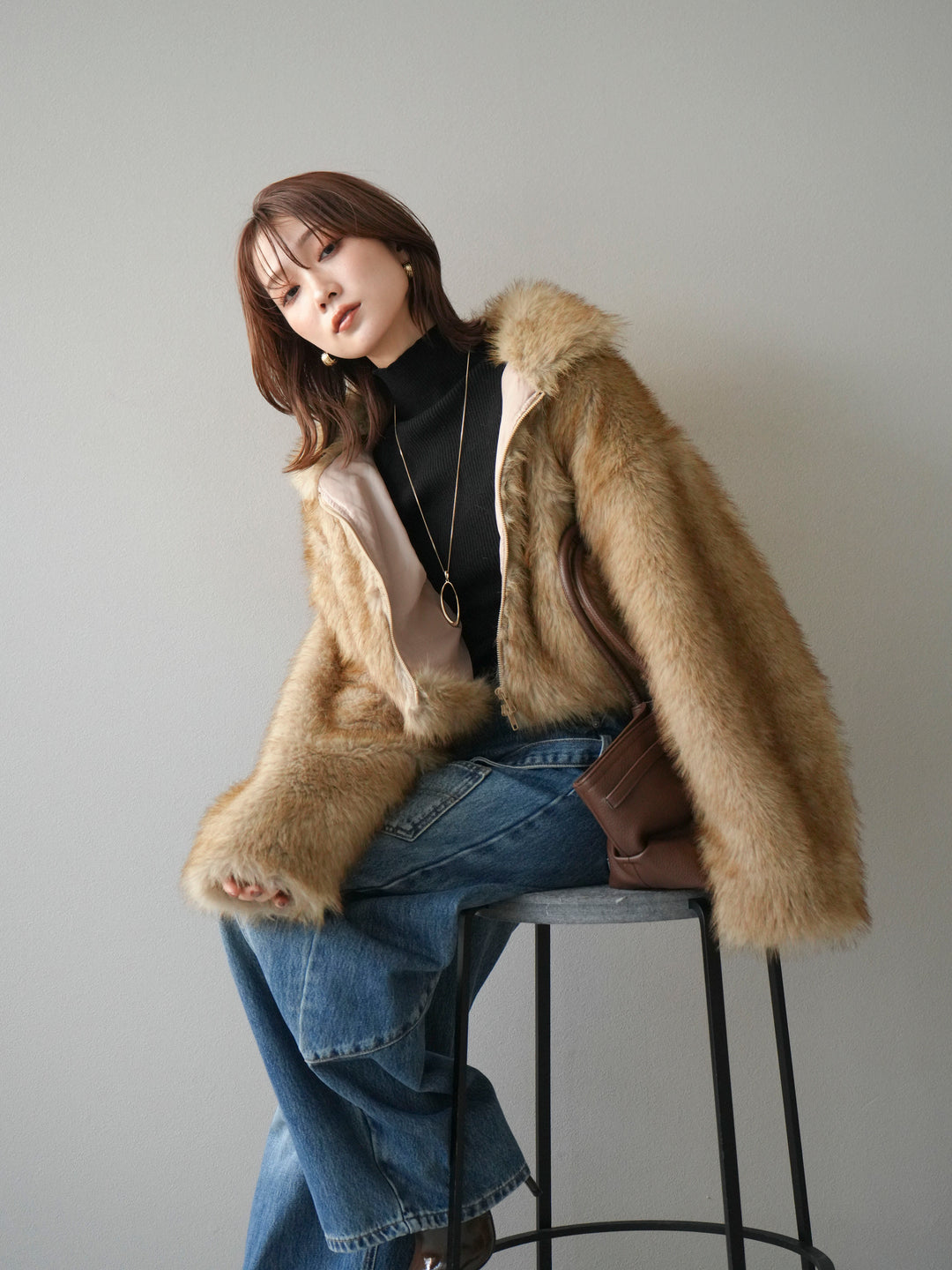 [予約]フェイクファーショートZIPジャケット/mix