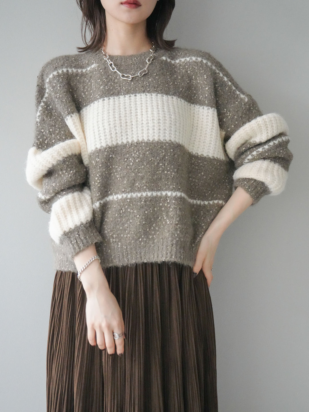 [SET]ネップヤーンボーダーニットプルオーバー+選べるアクセセット(2set)