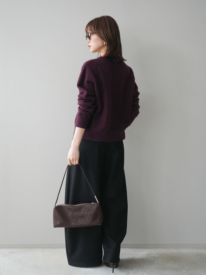 [SET]アンティークボタンニットカーディガン+アニマル柄ベルト付きウールタッチワイドパンツ(2set)