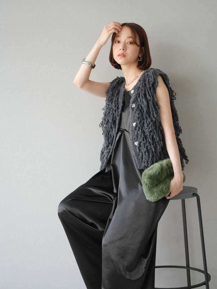 [予約]フリンジループニットベスト/チャコール