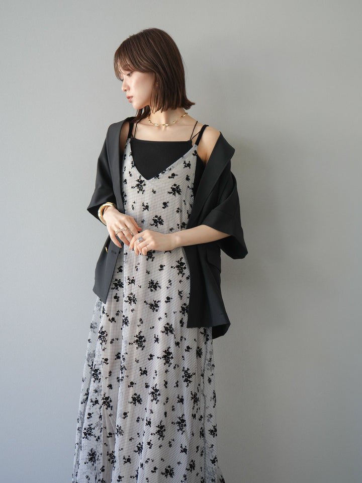 [套裝] 植絨薄紗層疊天鵝絨吊帶連身裙 + 金色紐帶半夾克 (2 套)