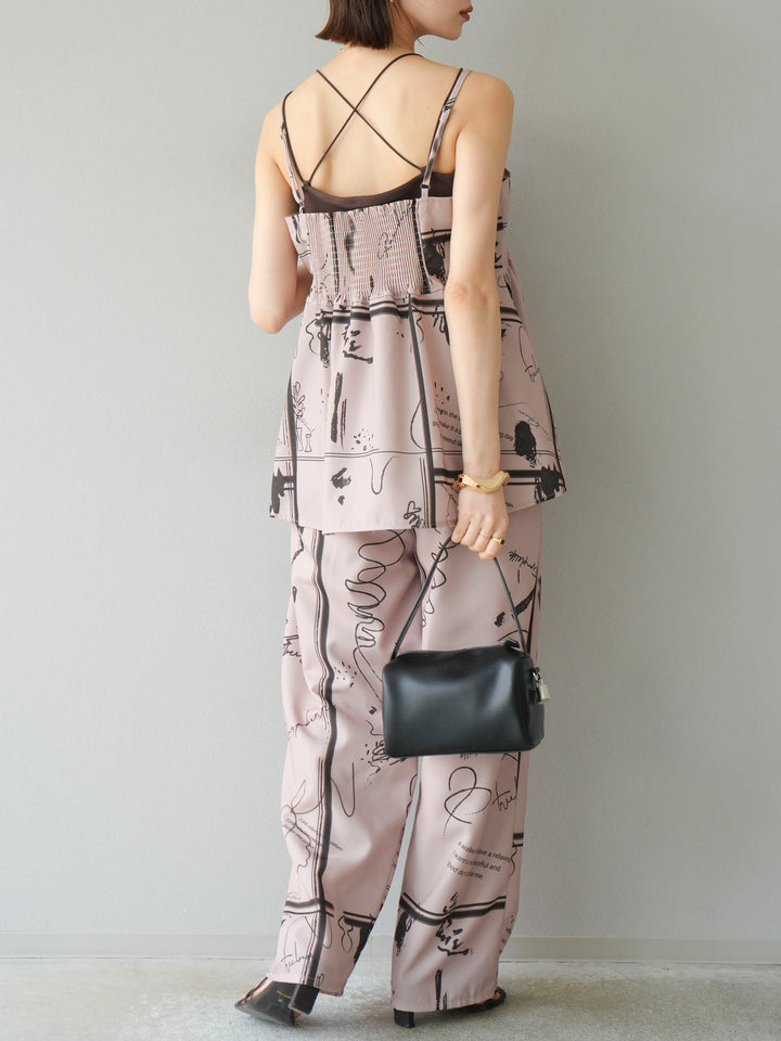 【預購】彩繪褶襉褲/米色