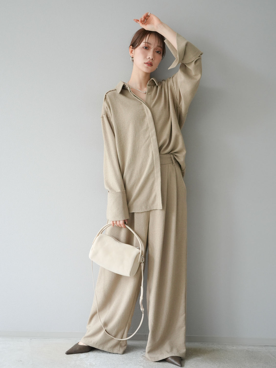 [予約]ネップワイドパンツ/ベージュ