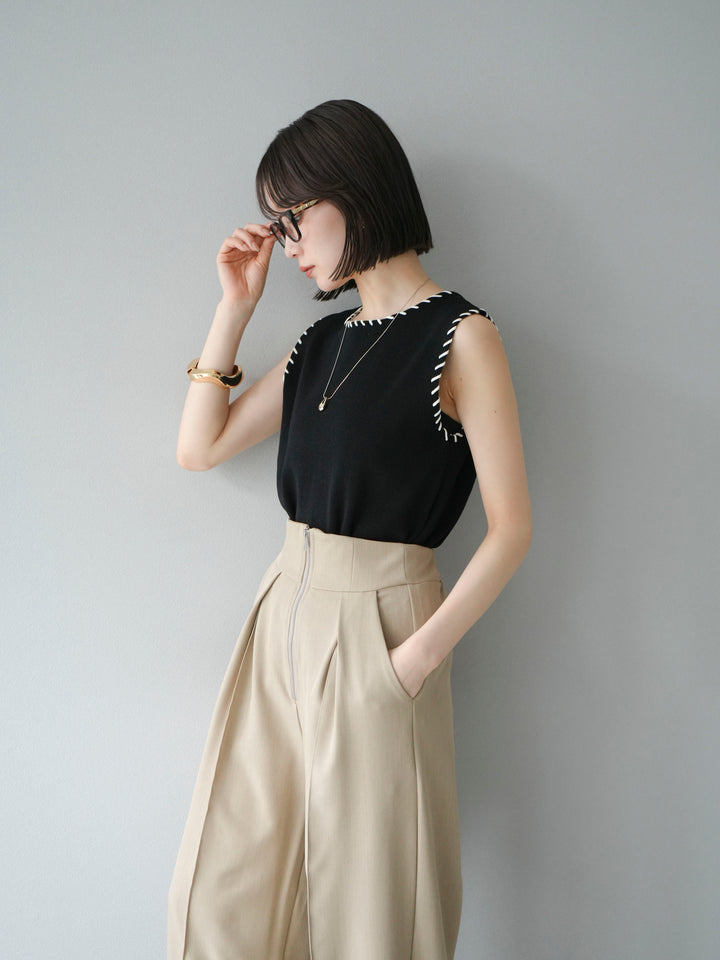 【預購】亞麻質感手縫針織套頭衫/黑色