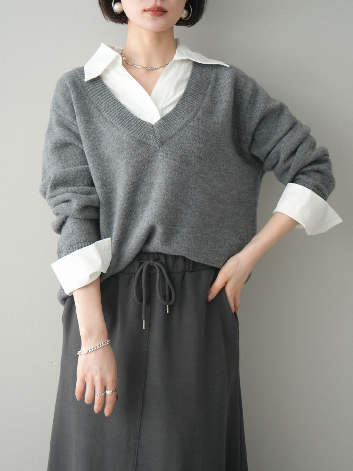 [予約]シャツドッキングVネックニットトップス/gray