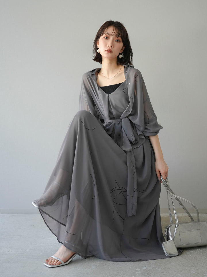 [SET]ペンタッチシフォンキャミワンピース+ペンタッチシフォンシャツ(2set)