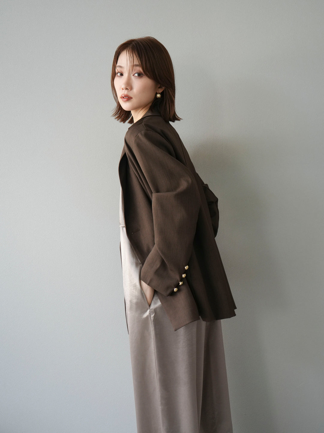 [予約]サテンビスチェオールインワン/グレージュ