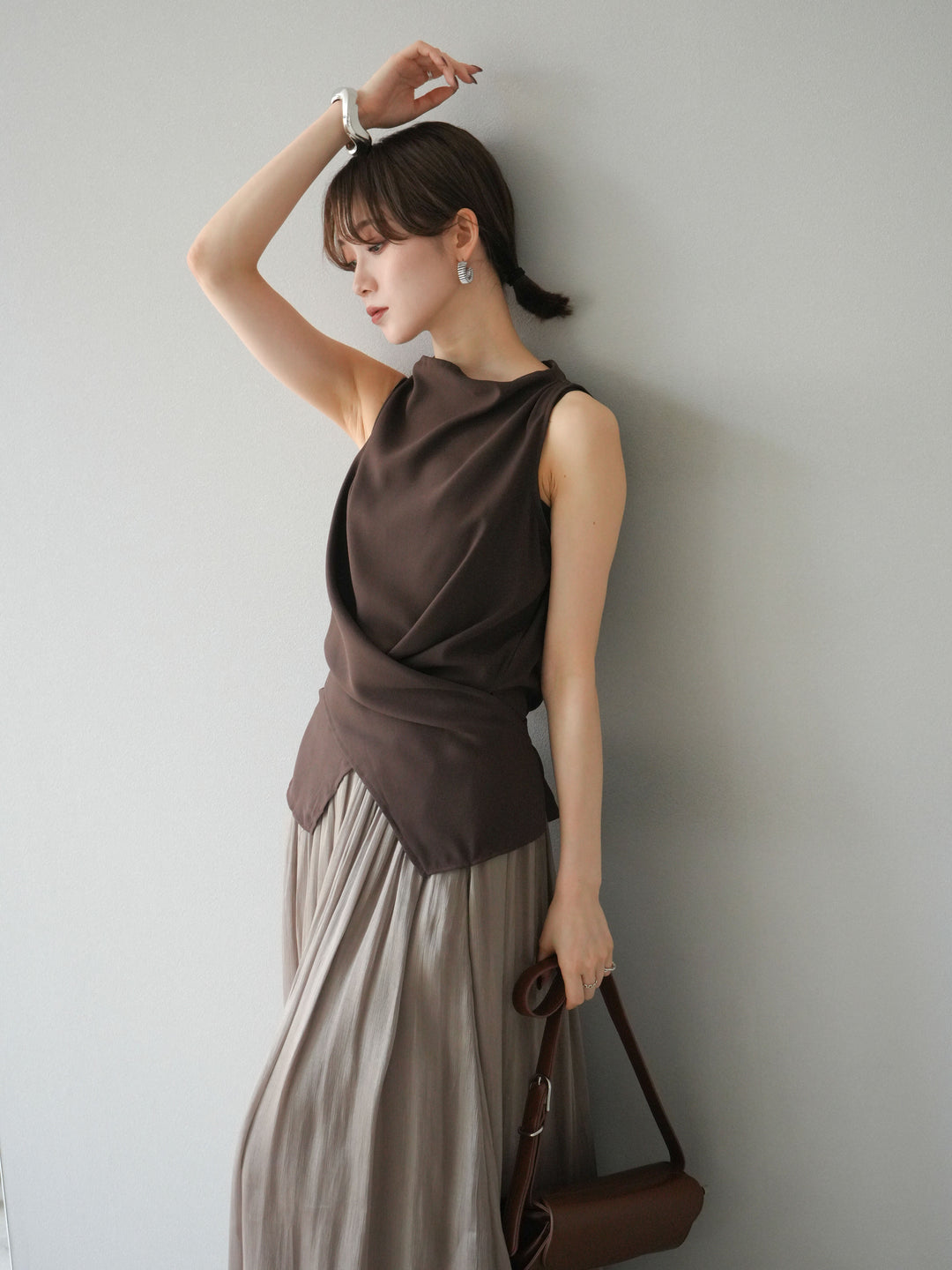 [SET]ノースリーブトップス＆シャイニーフレアスカートSET UP/(2set)