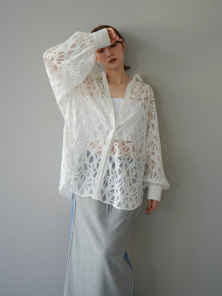 [SET]コードレースオーバーシャツ+デニムドッキングスウェットスカート(2set)