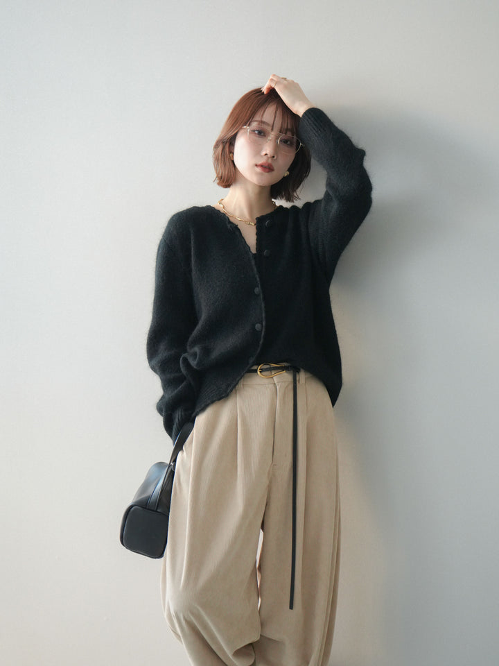 [SET]くるみボタンニットカーディガン+コーデュロイサイドタックコクーンパンツ(2set)