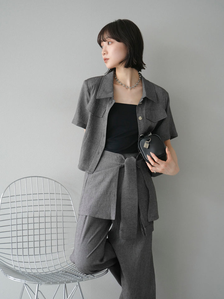 [SET]リネンタッチハーフシャツ＆ラップワイドパンツSET UP(2set)