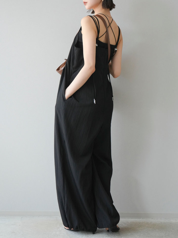 [SET]リネンライクビスチェデザインサロペット+ダブルストラップカットリブブラキャミソール(2set)