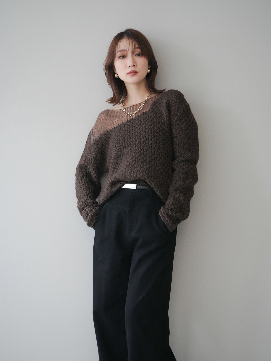 [予約]ダメージデザインニットプルオーバー/brown