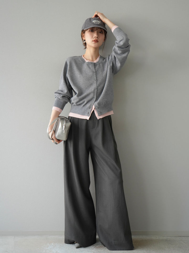 【SET】同色系疊穿開襟衫+雙褶寬褲（2件組）