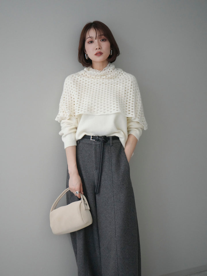 [予約]メッシュケープアンサンブルニットプルオーバー/white