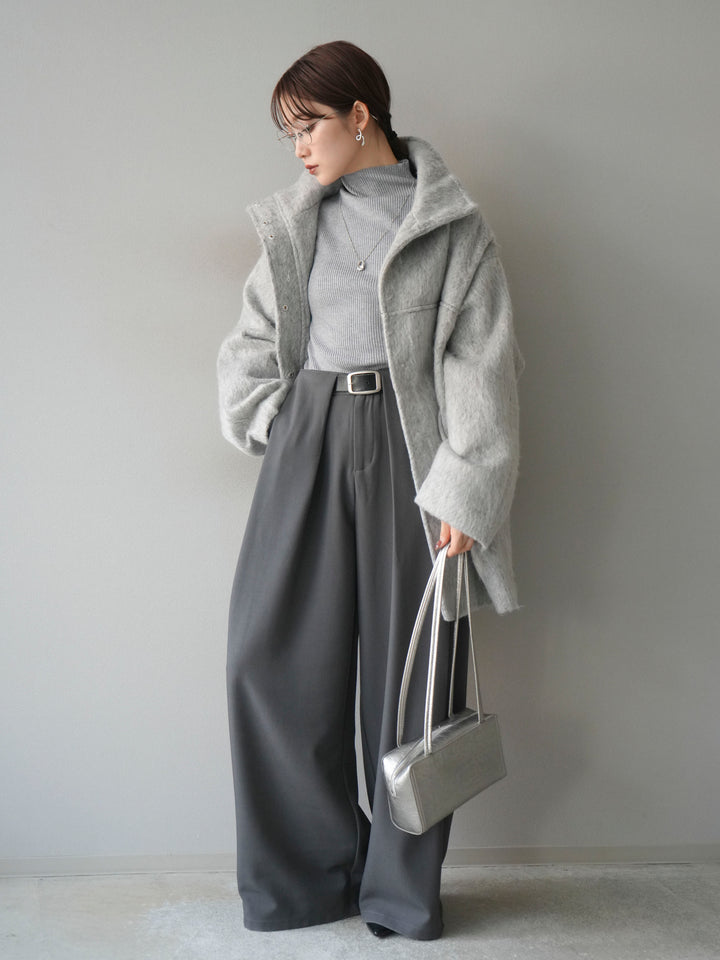[予約]スタンドカラーシャギーコート/mokugray