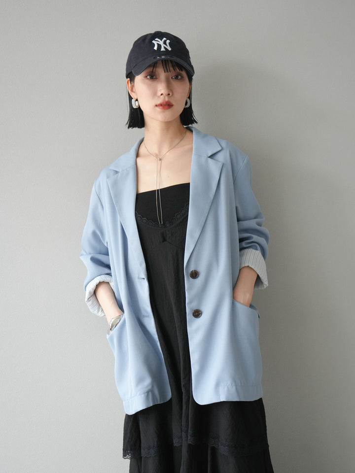 [予約]リネンタッチテーラードジャケット/ライトブルー
