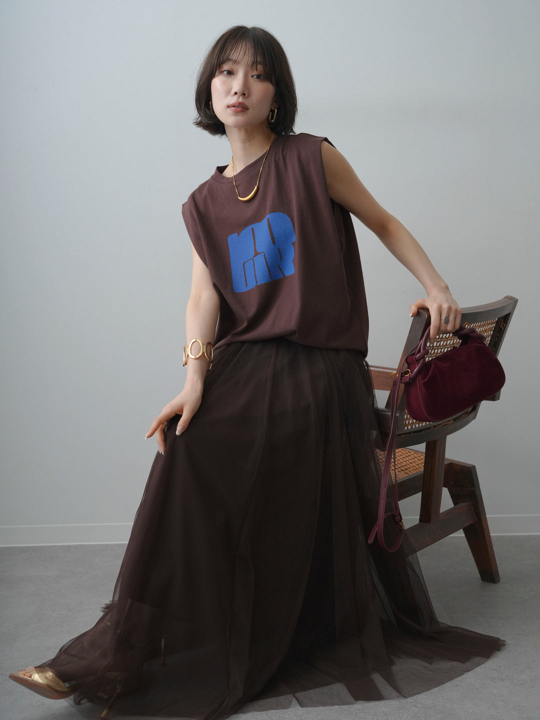 [先行販売！]ショルダータックノースリーブオーバーTEE+ショルダータックノースリーブオーバーTEE(2set)