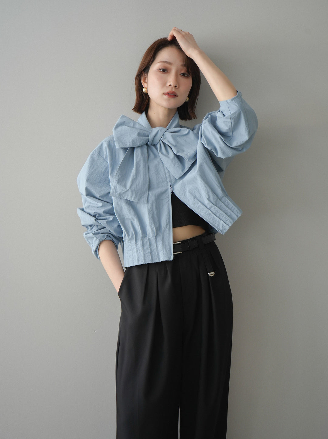 [SET]ボウタイ裾プリーツライトジャケット+ボウタイ裾プリーツライトジャケット(2set)