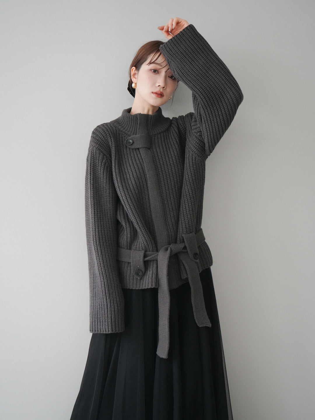 [SET]畦編みボトルネックZIPニットカーディガン+畦編みボトルネックZIPニットカーディガン(2set)