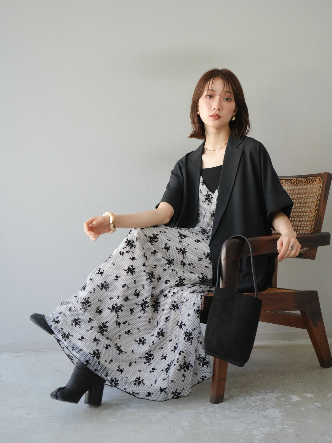 [予約]フロッキーチュールレイヤードベロアキャミワンピース/ベージュ