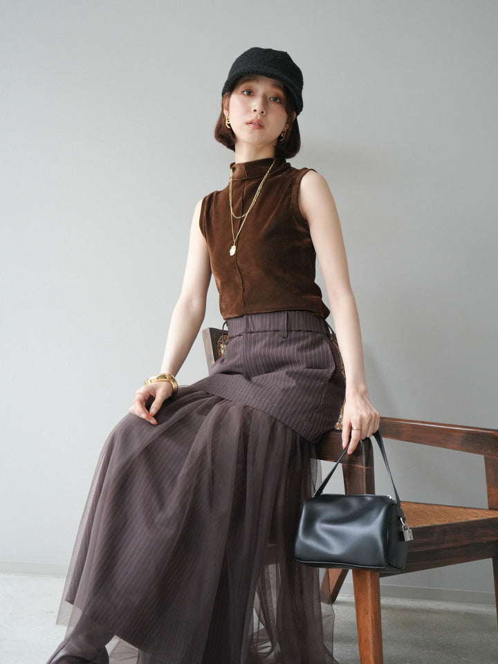 [予約]シアーベロアプチネックノースリーブトップス/ブラウン