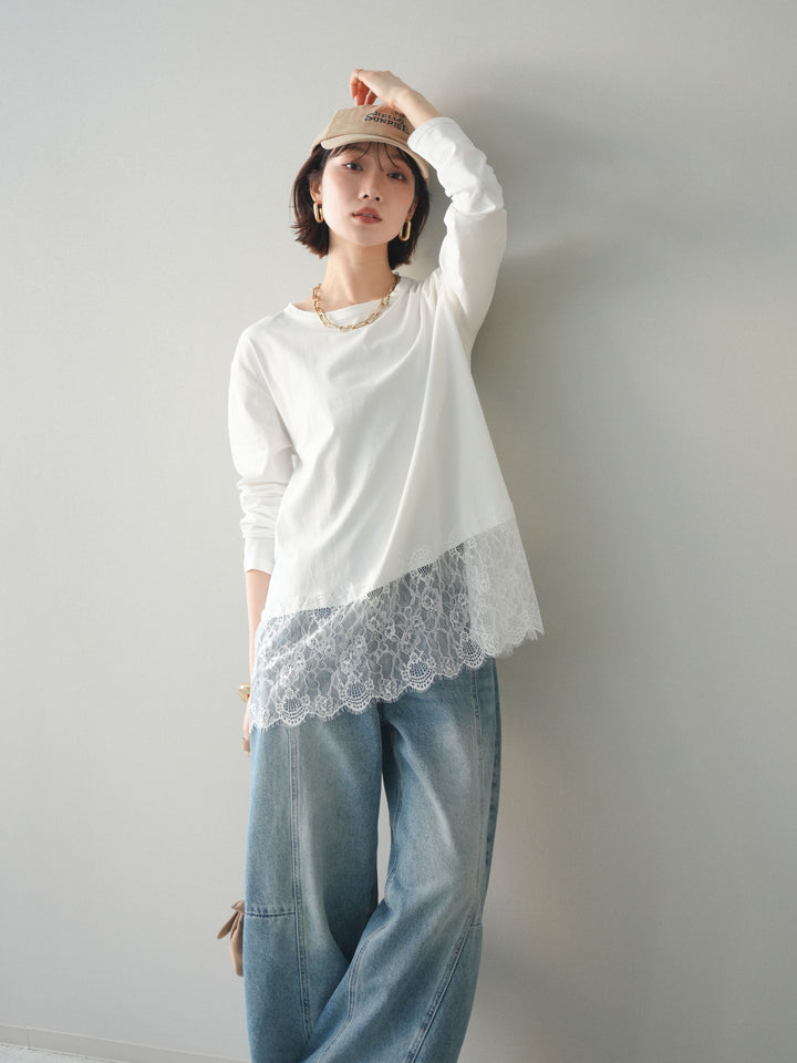 [SET]裾レースロングスリーブTシャツ+選べるアクセセット(2set)