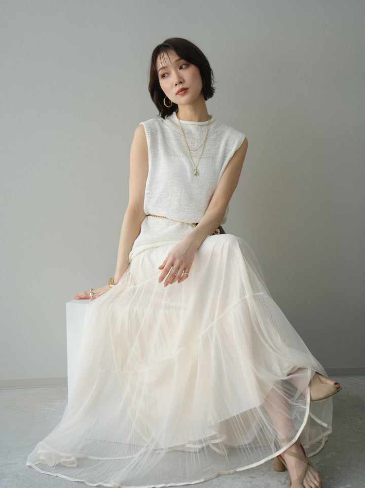 [予約]ノースリーブリネンタッチシアーニットプルオーバー/white