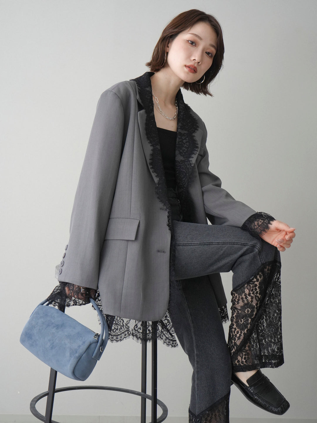 [予約]レースドッキングオーバージャケット/gray