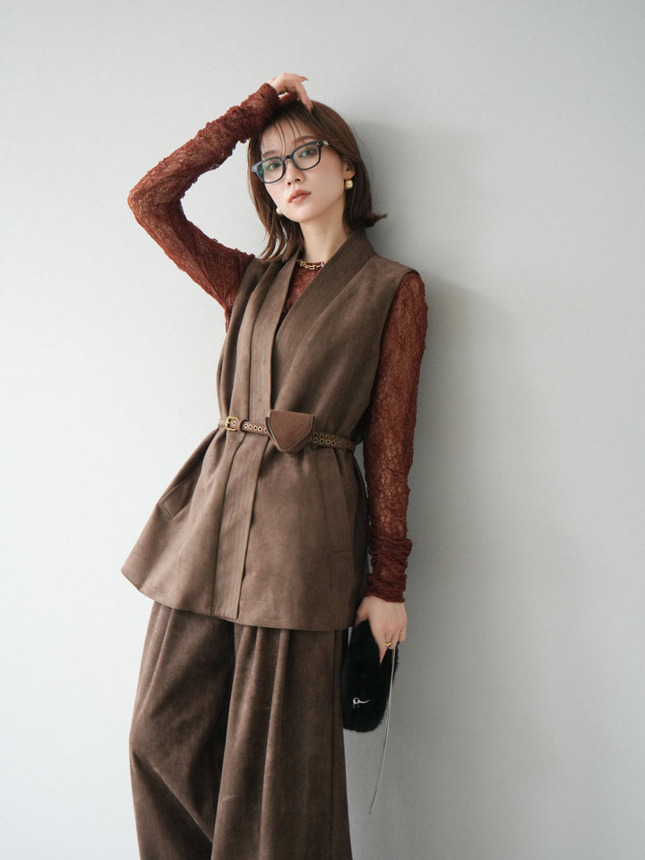 [SET]ポーチベルト付スウェードジレ×パンツSET UP(2set)