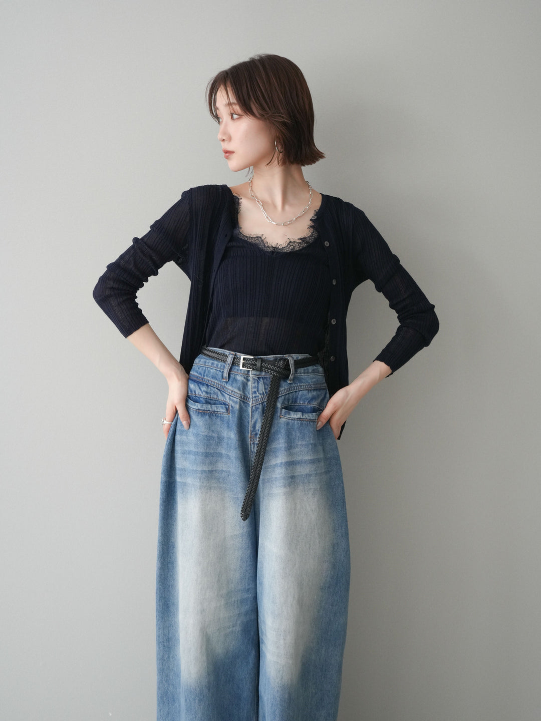 [予約]インナーレースキャミソール＆カーディガンアンサンブル/navy