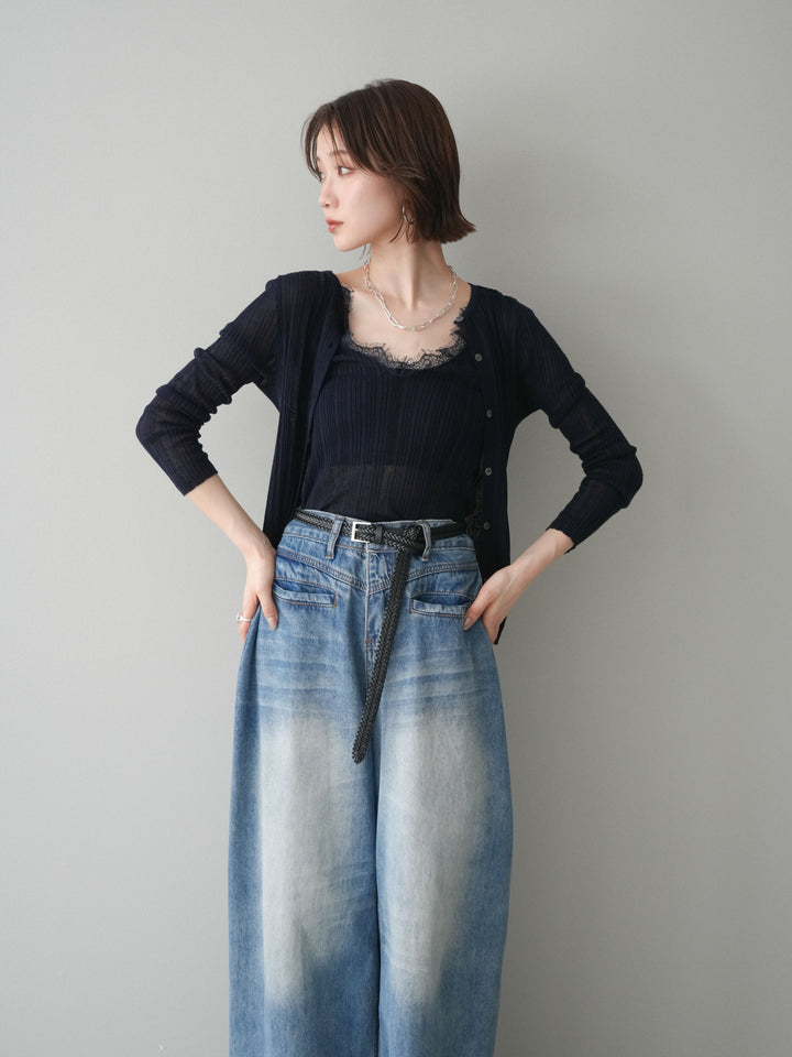 [予約]インナーレースキャミソール＆カーディガンアンサンブル/navy