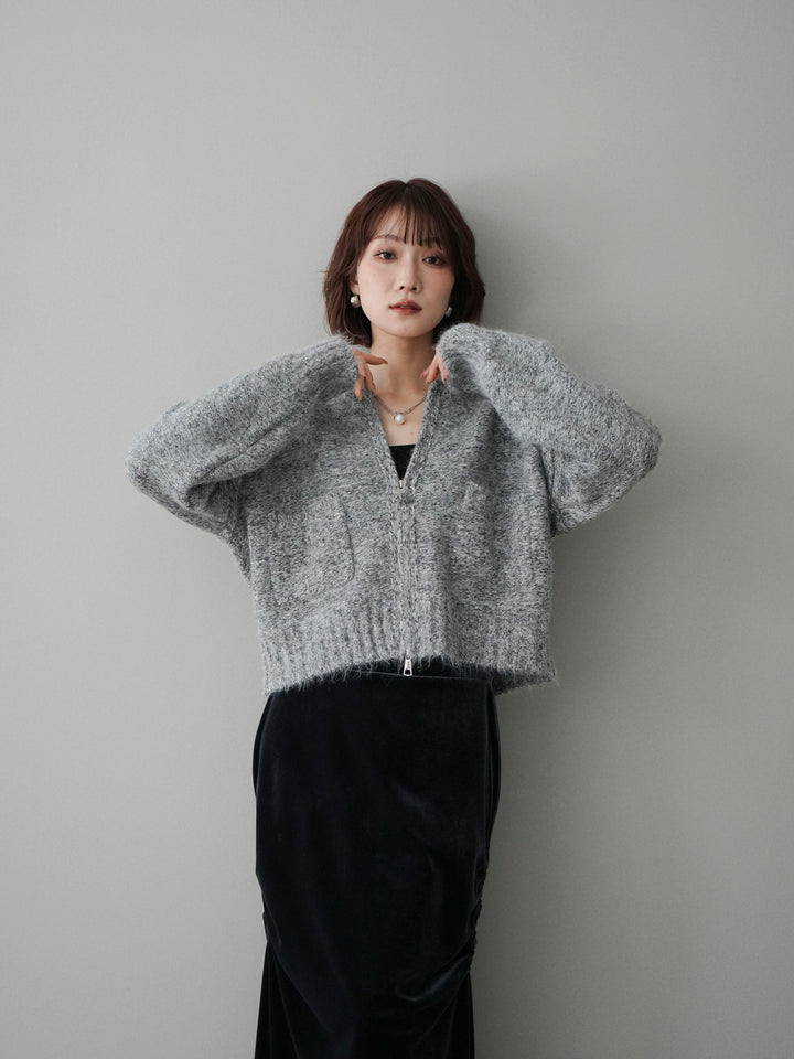 [SET]ミックスヤーンダブルZIPニットカーディガン+ミックスヤーンダブルZIPニットカーディガン(2set)