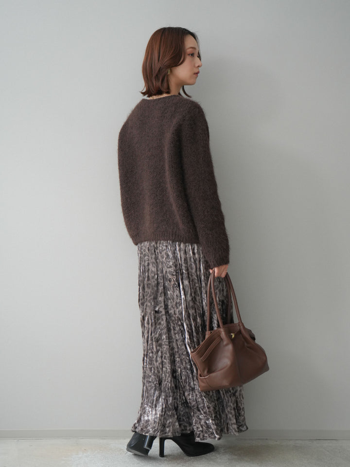 [予約]レオパードベロアワッシャーロングスカート/gray