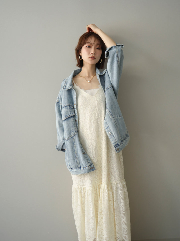 [予約]ギャザー切替レースキャミワンピース/ivory