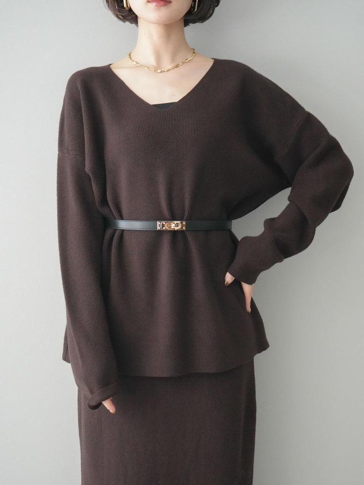[SET]ベルト付Vネックニット＆スカートSET UP+ベルト付Vネックニット＆スカートSET UP(2set)