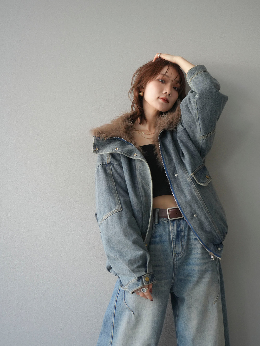 [SET]デニムxファーブルゾン+選べるアクセセット(2set)